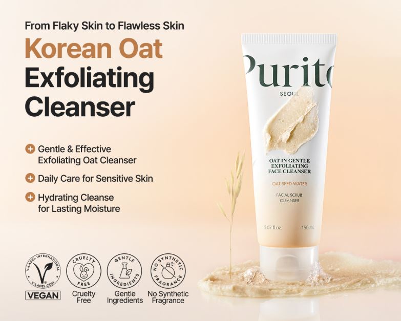 PURITO SEOUL Oat-In Gentle Exfoliating Face Cleanser 150 ml – Mild Daily Cleanser for Sensitive Skin