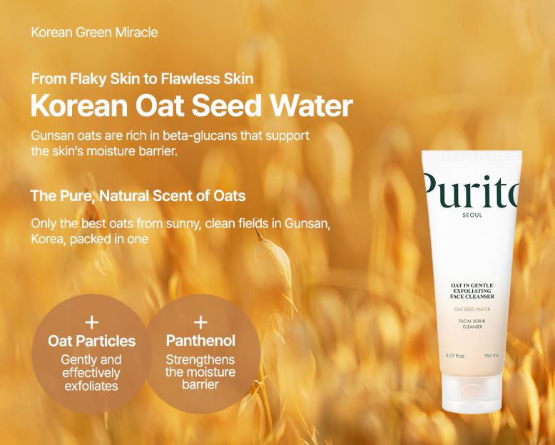 PURITO SEOUL Oat-In Gentle Exfoliating Face Cleanser 150 ml – Mild Daily Cleanser for Sensitive Skin
