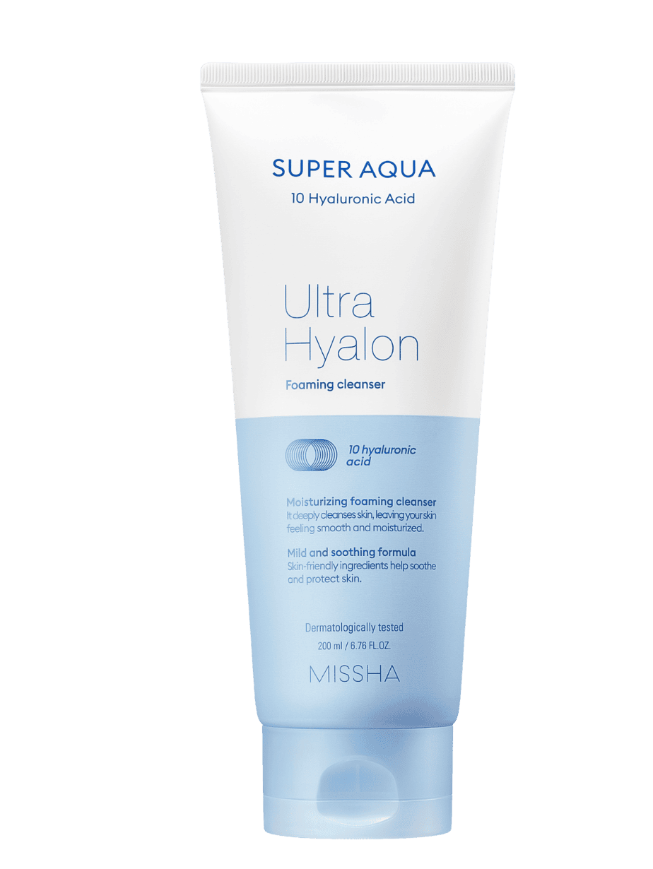 MISSHA Super Aqua Ultra Hyalron Cleansing Foam 200 ml – Deeply Hydrating Korean Foam Cleanser for All Skin Types