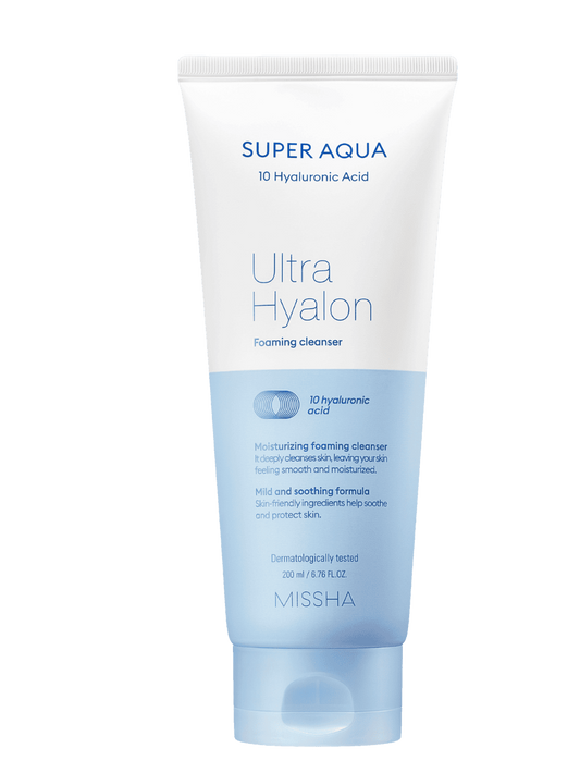 MISSHA Super Aqua Ultra Hyalron Cleansing Foam 200 ml – Deeply Hydrating Korean Foam Cleanser for All Skin Types
